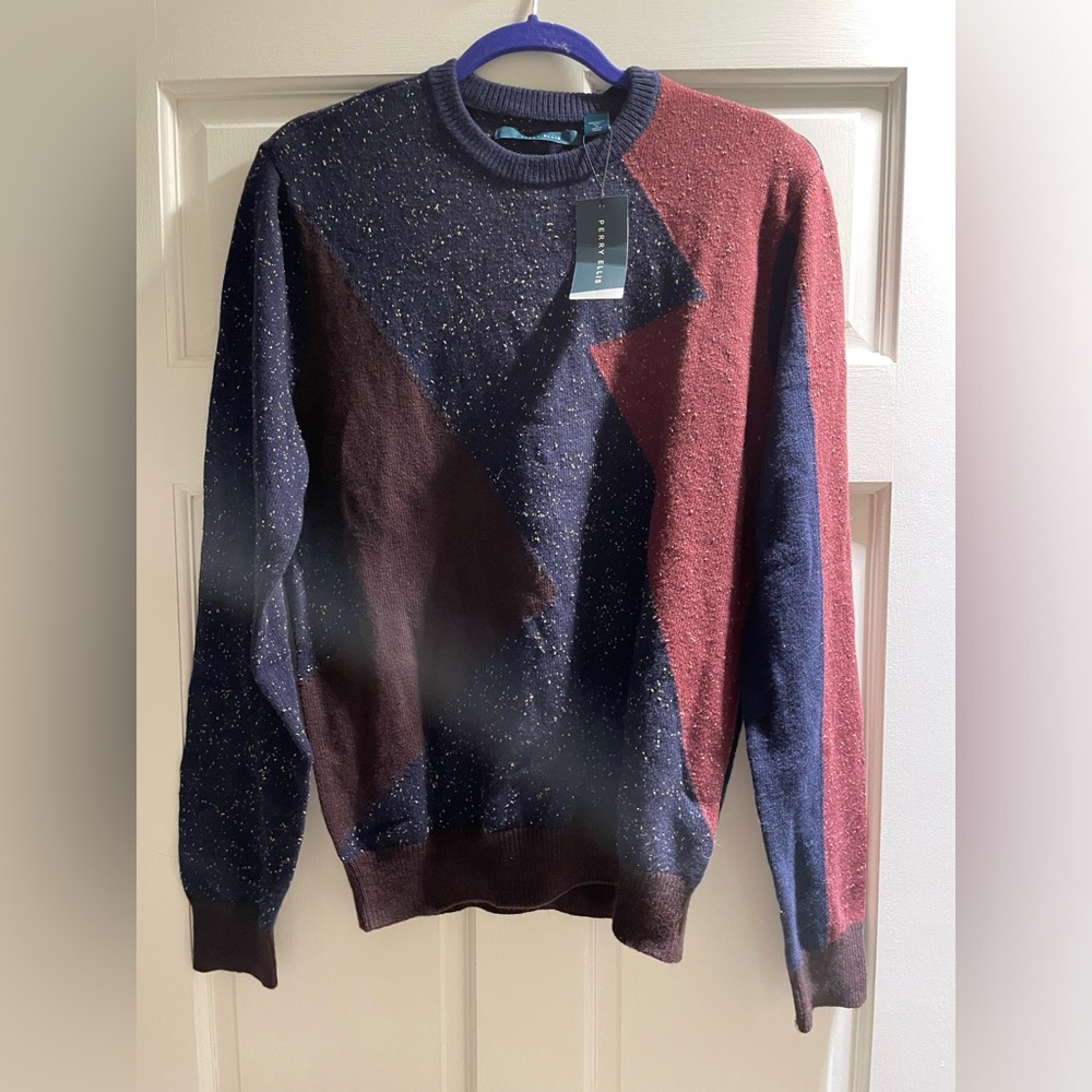 Perry Ellis Speckled Knit Sweater in Navy and Red